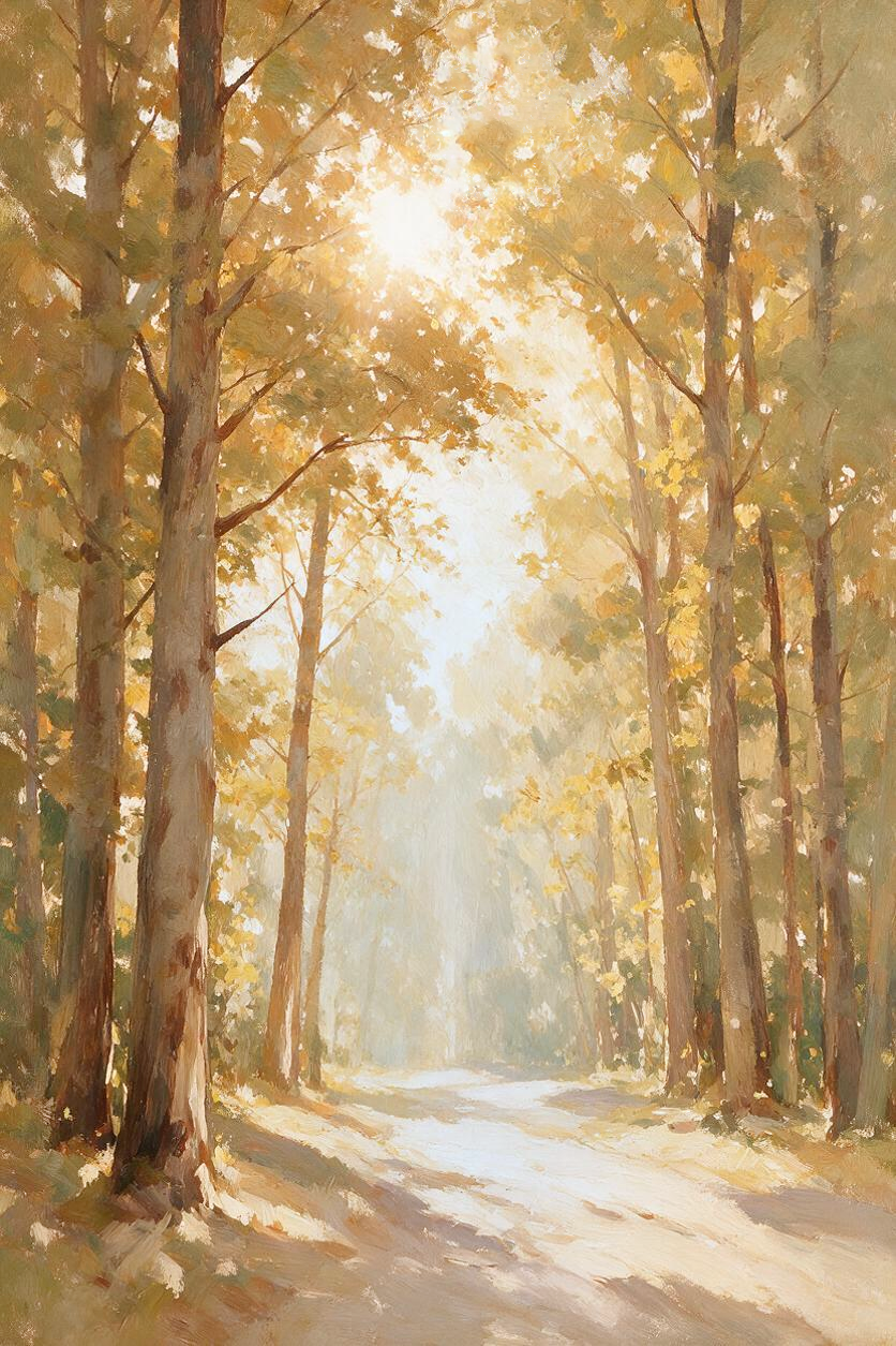 ARBYNART Impressionist Art | Golden Light on a Forest Road