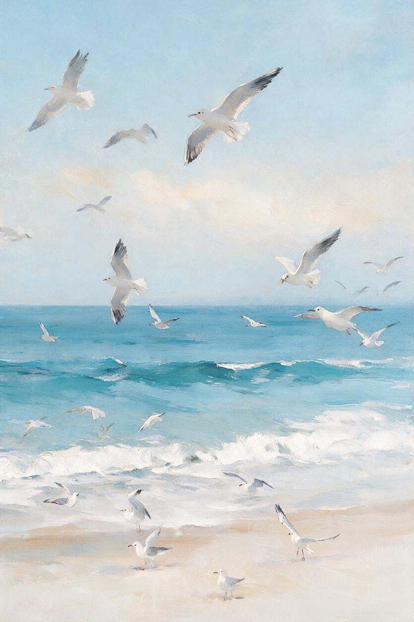 ARBYNART Impressionist Art | Gulls Rising from the Sand