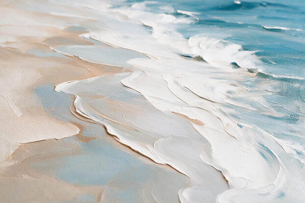 ARBYNART Impressionist Art | Curving Foam on a Pale Beach