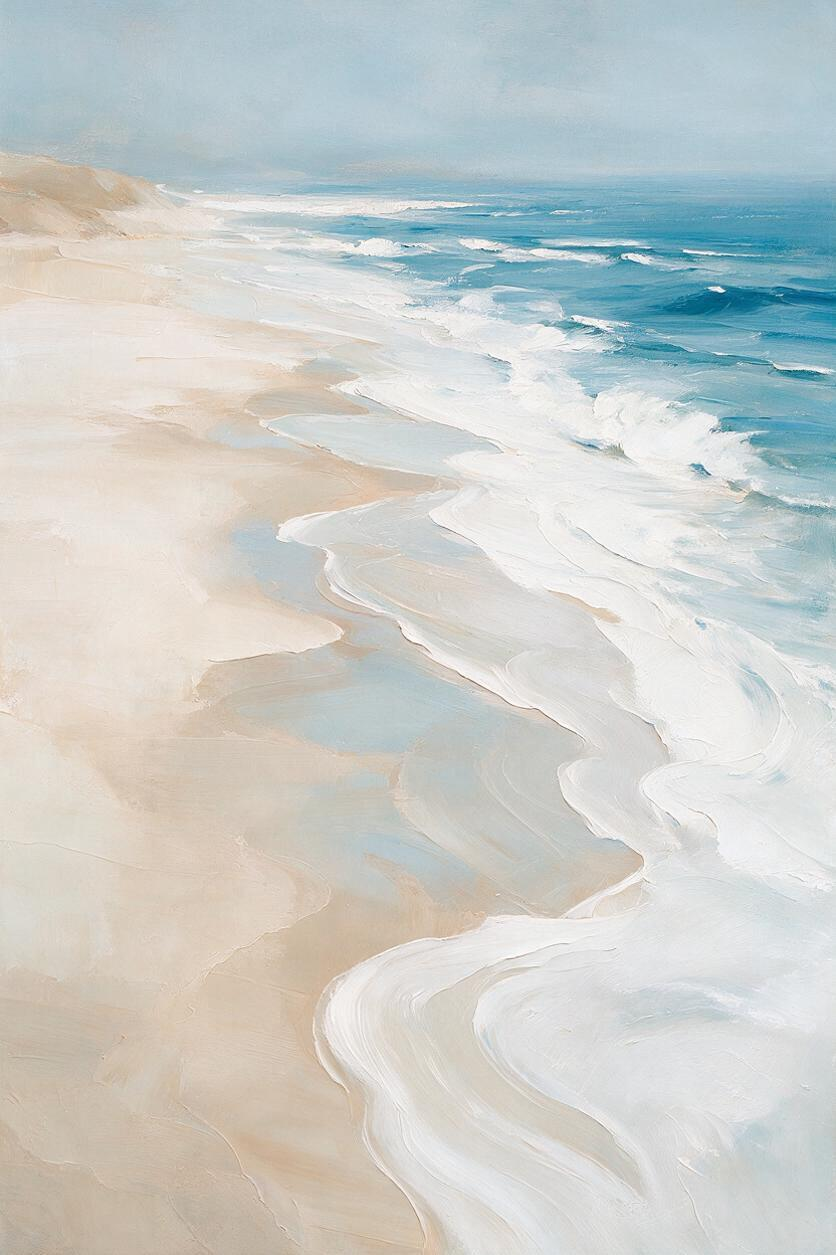 ARBYNART Impressionist Art | Curving Foam on a Pale Beach