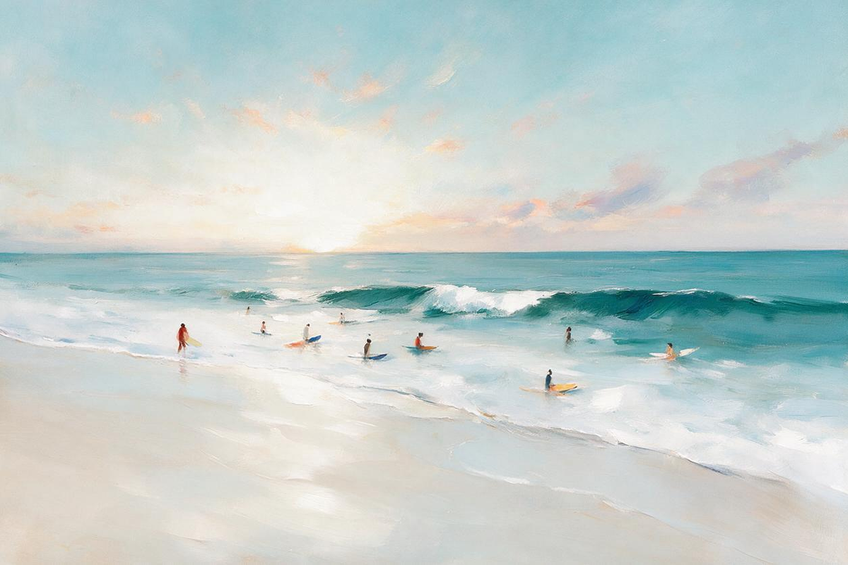ARBYNART Impressionist Art | Surfers Waiting for the Morning Wave