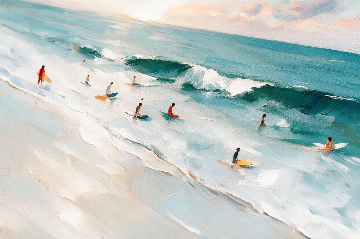ARBYNART Impressionist Art | Surfers Waiting for the Morning Wave
