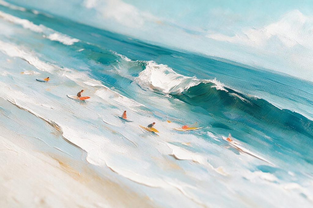 ARBYNART Impressionist Art | Surfers below a Palm-Fringed Coast
