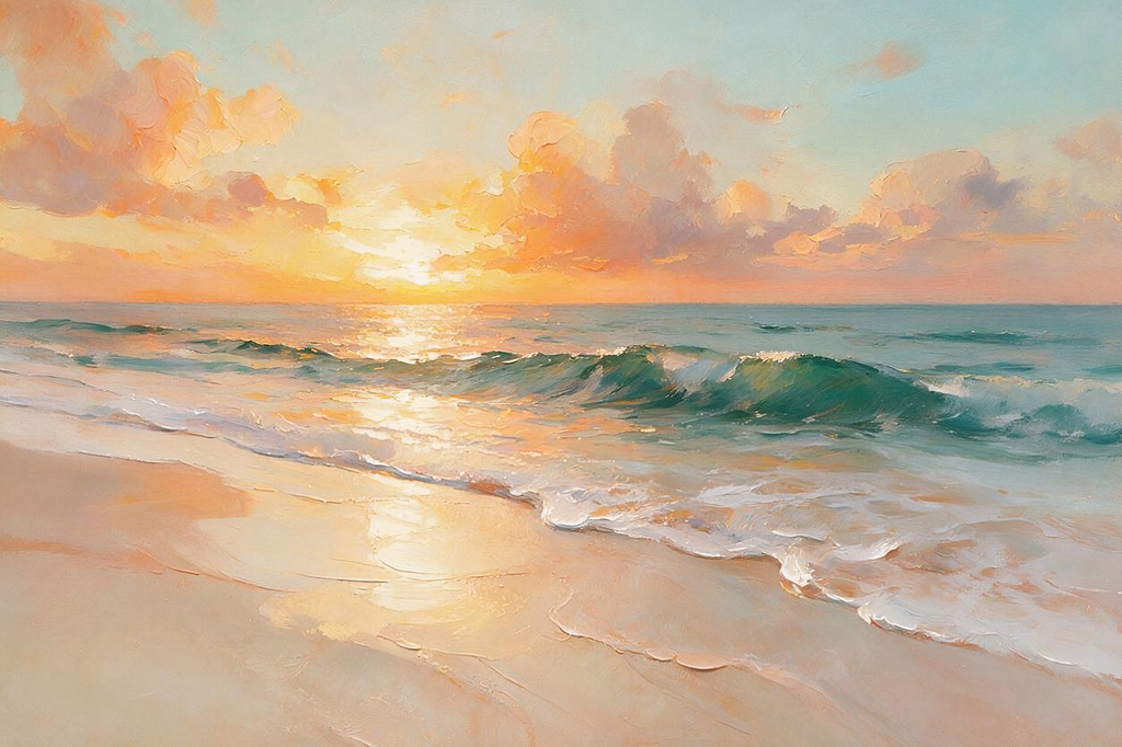 ARBYNART Impressionist Art | Amber Sky above Rolling Green Waves