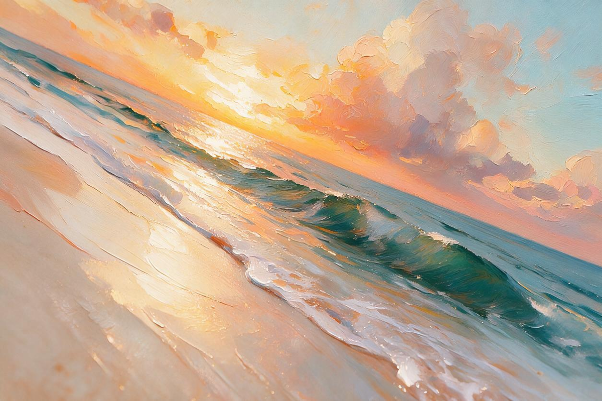ARBYNART Impressionist Art | Amber Sky above Rolling Green Waves
