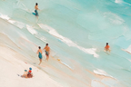ARBYNART Impressionist Art | Blue Umbrella on a Slanted Beach