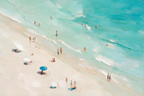 ARBYNART Impressionist Art | Blue Umbrella on a Slanted Beach