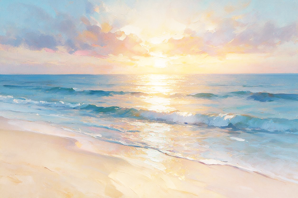 ARBYNART Impressionist Art | Wide Golden Path on Wet Sand