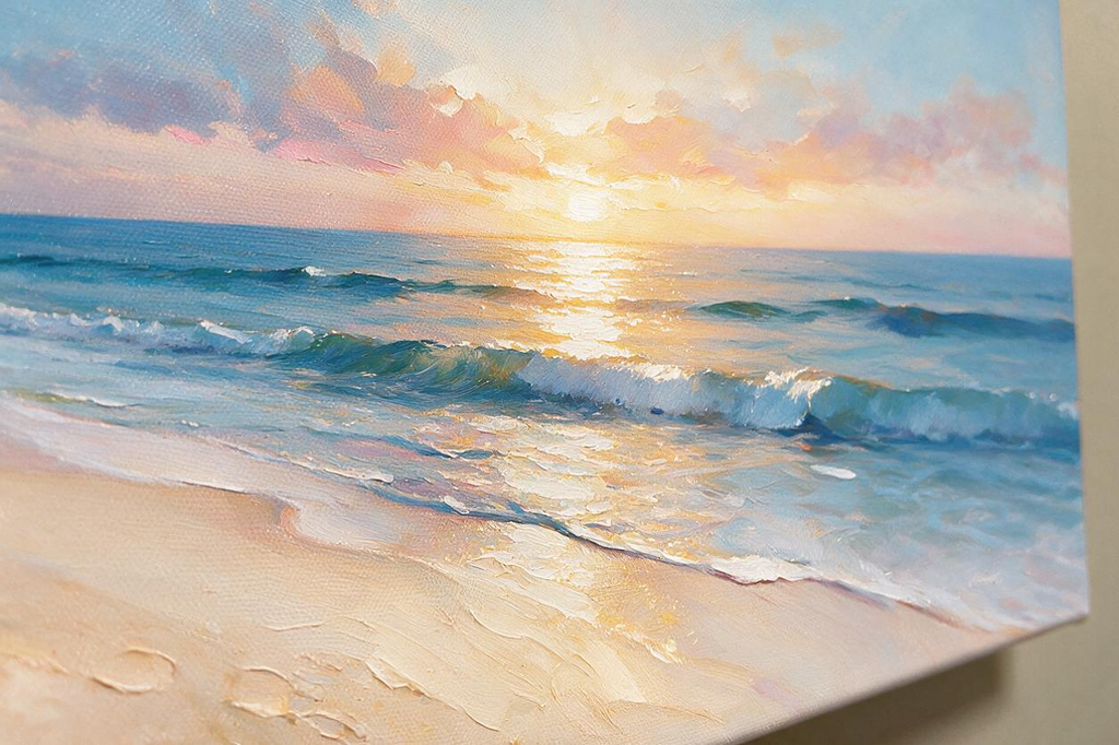 ARBYNART Impressionist Art | Wide Golden Path on Wet Sand