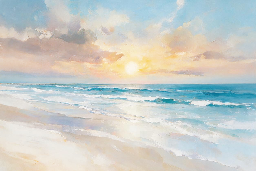 ARBYNART Impressionist Art | Full Sun above Layered Blue Surf