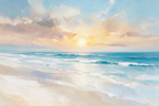 ARBYNART Impressionist Art | Full Sun above Layered Blue Surf