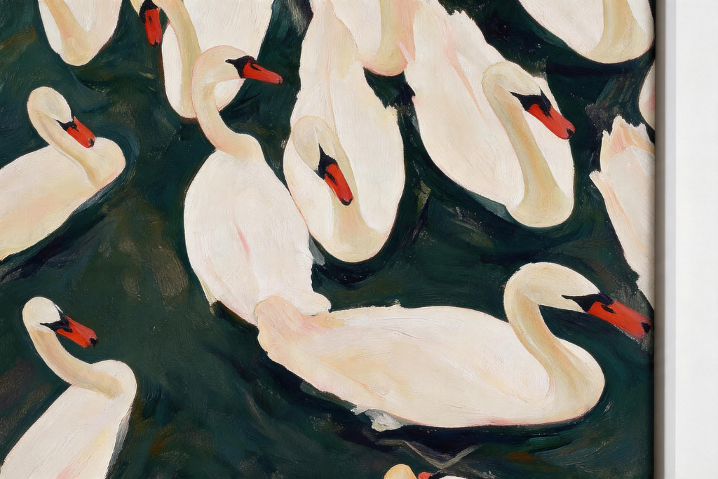 ARBYNART Abstract Art | Ivory Swans in Emerald Waters