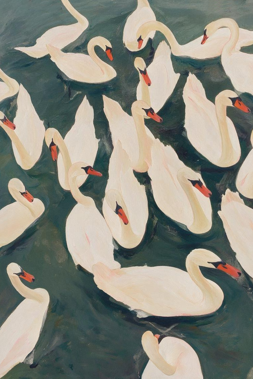ARBYNART Abstract Art | Ivory Swans in Emerald Waters