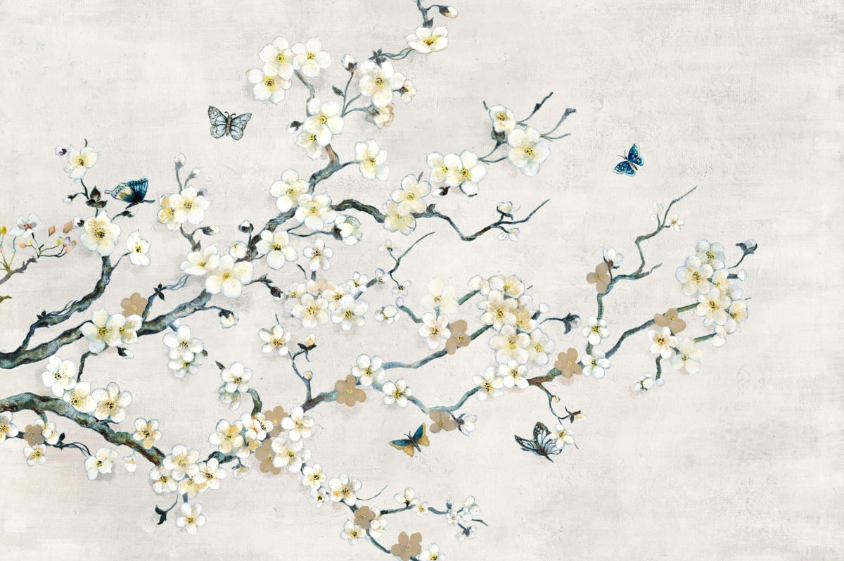 ARBYNART Impressionist Art | White Blossoms with Butterflies