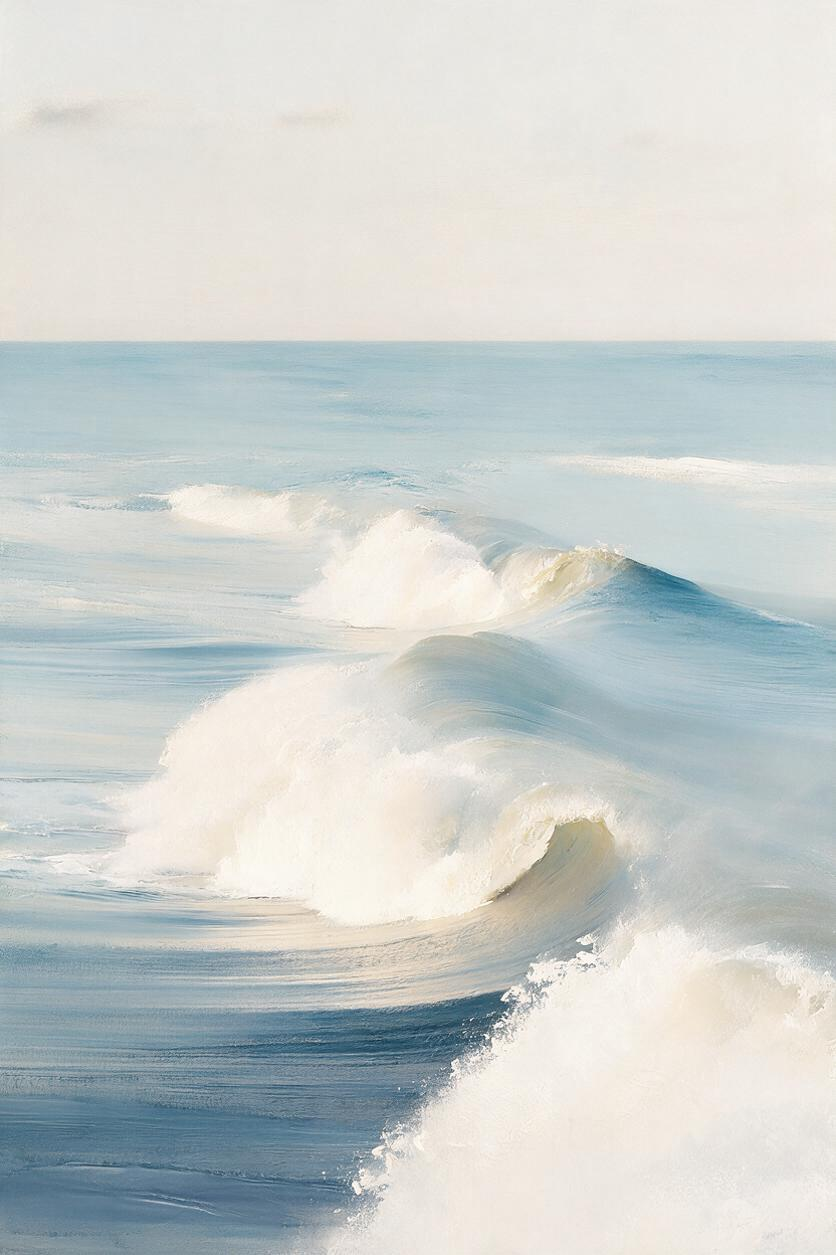 ARBYNART Impressionist Art | Soft Blue Swells Curling Inward