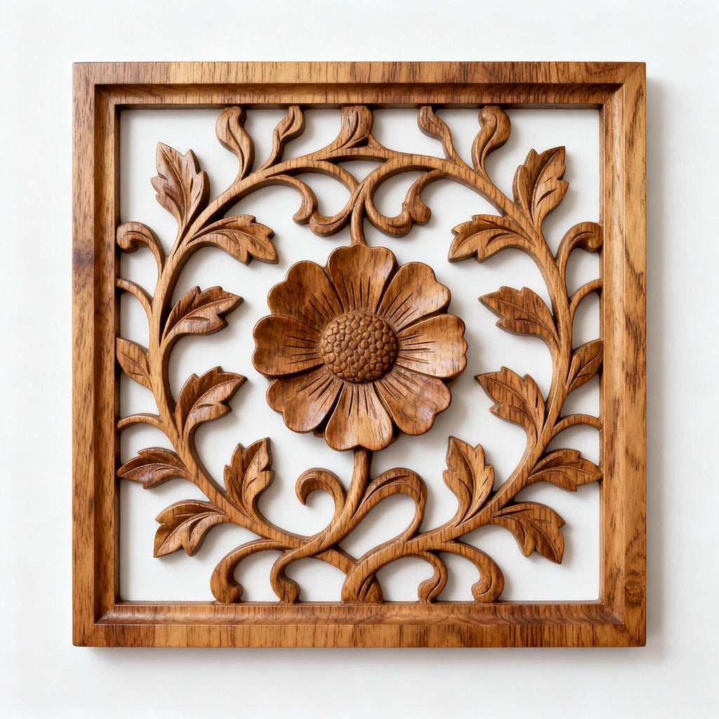 Floral Lattice — botanical wood wall sculpture