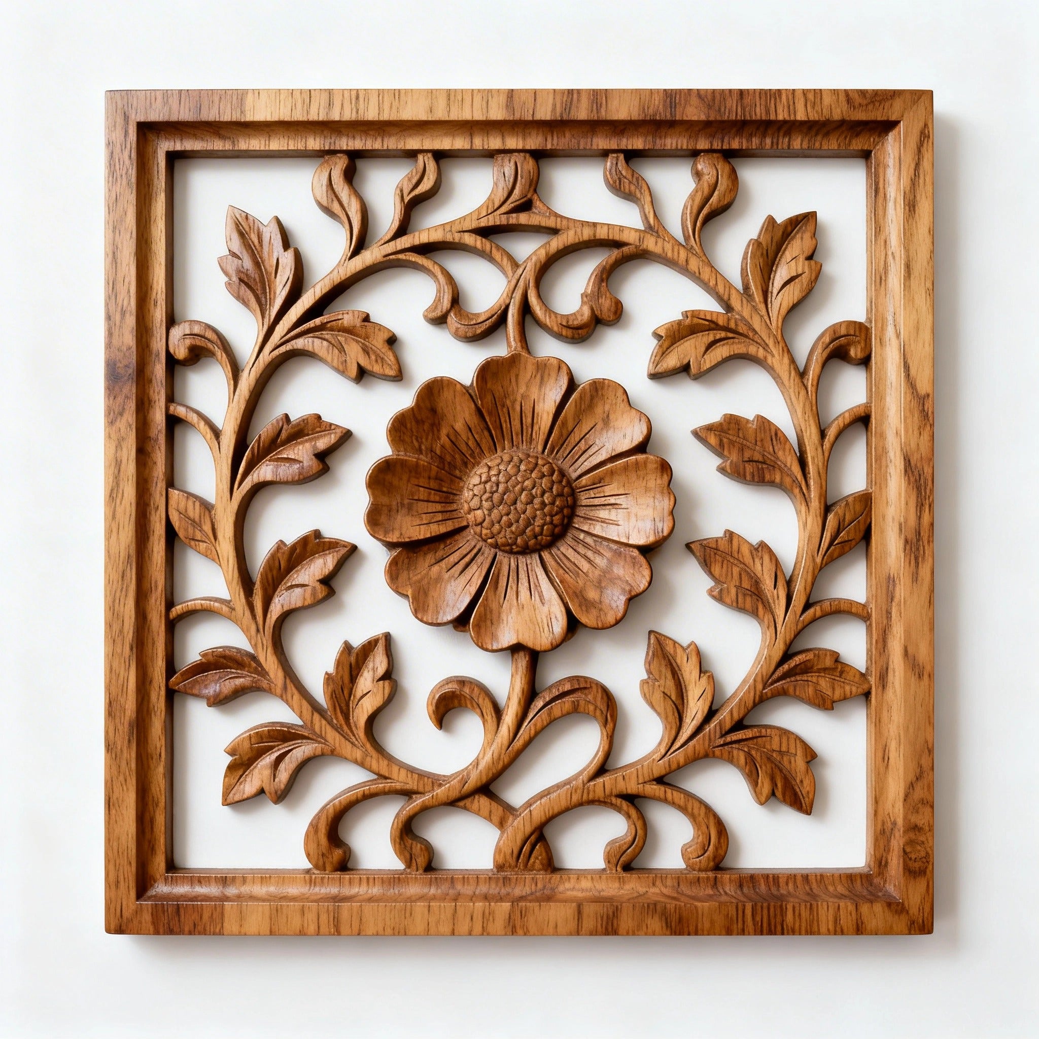 Floral Lattice — botanical wood wall sculpture