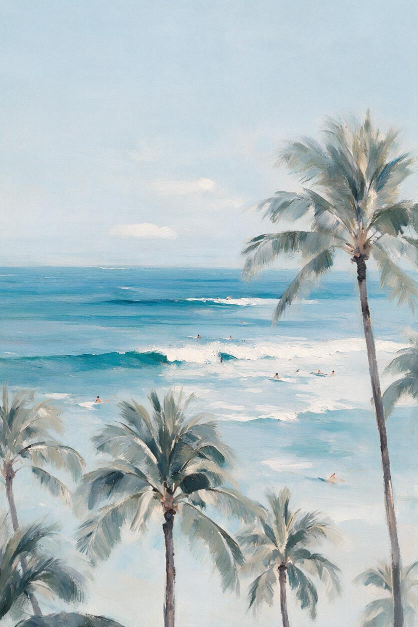 ARBYNART Impressionist Art | Tall Palm beside Blue Surf