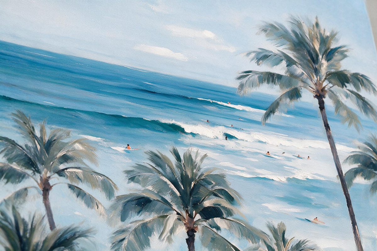 ARBYNART Impressionist Art | Tall Palm beside Blue Surf