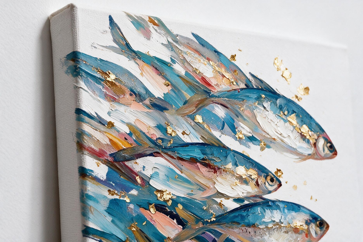 ARBYNART Abstract Art | Golden Glimmers of the Azure Shoal