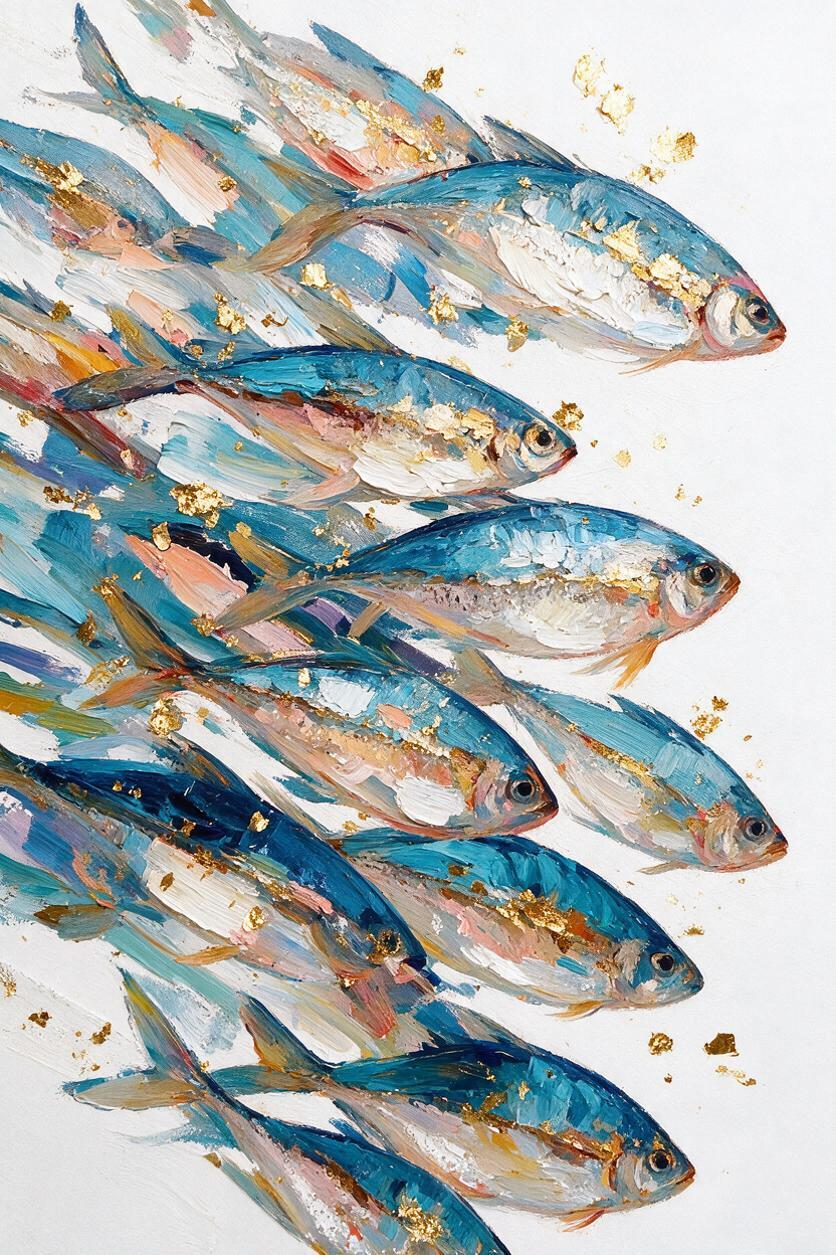 ARBYNART Abstract Art | Golden Glimmers of the Azure Shoal