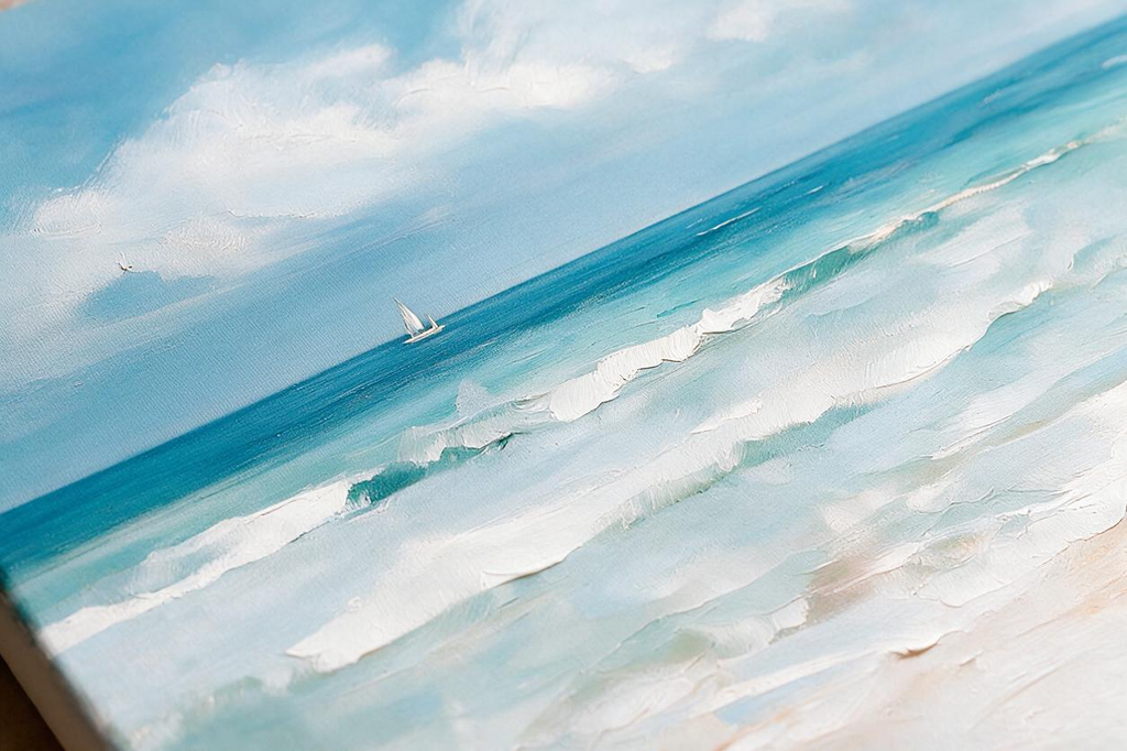 ARBYNART Impressionist Art | Turquoise Surf under White Clouds