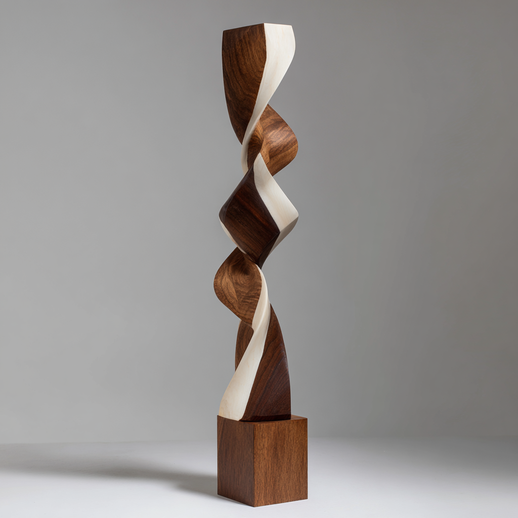 Angular Dual Helix large two-tone abstract wood sculpture