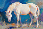 ARBYNART Americana Art | White Horse Bowing in Blue