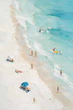 ARBYNART Impressionist Art | Blue Umbrella on a Busy Shore