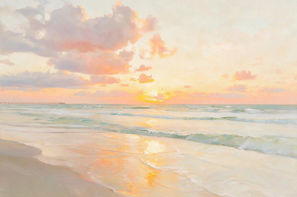 ARBYNART Impressionist Art | Pink Sunset over the Tide