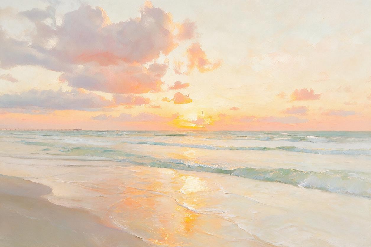 ARBYNART Impressionist Art | Pink Sunset over the Tide