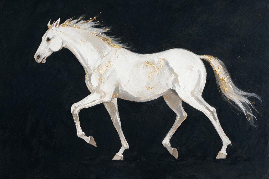 ARBYNART Americana Art | White Horse on Black Ground