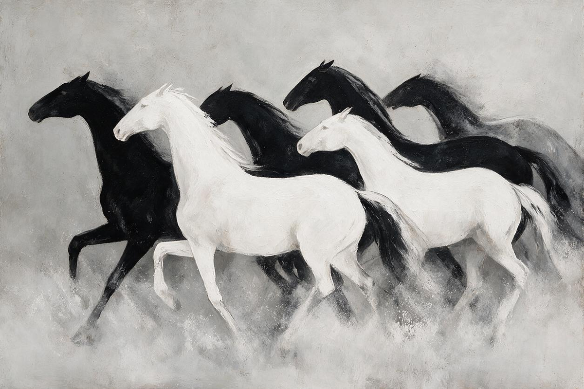 ARBYNART Americana Art | Black and White Horse Herd