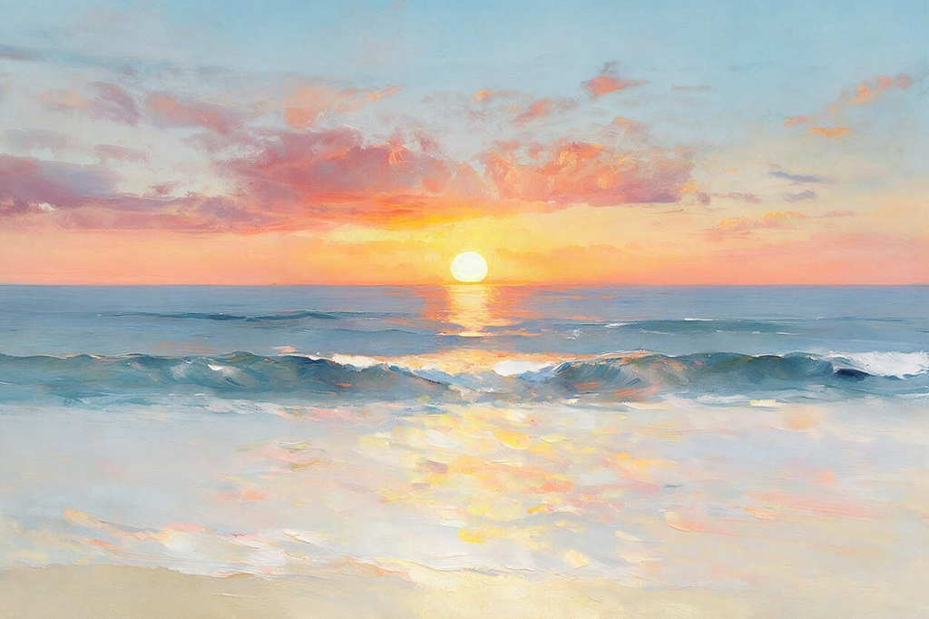 ARBYNART Impressionist Art | Golden Sun on the Open Sea
