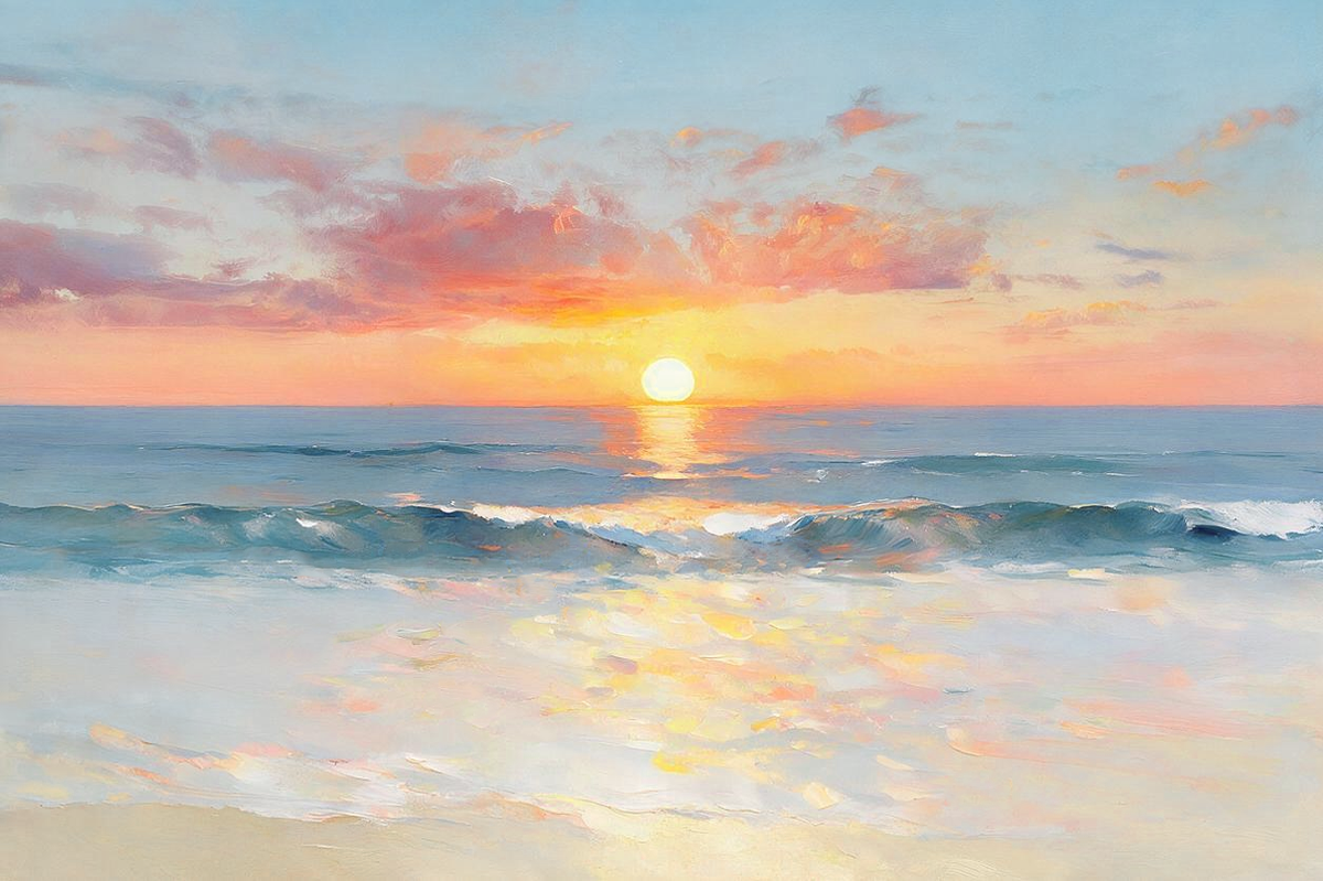 ARBYNART Impressionist Art | Golden Sun on the Open Sea