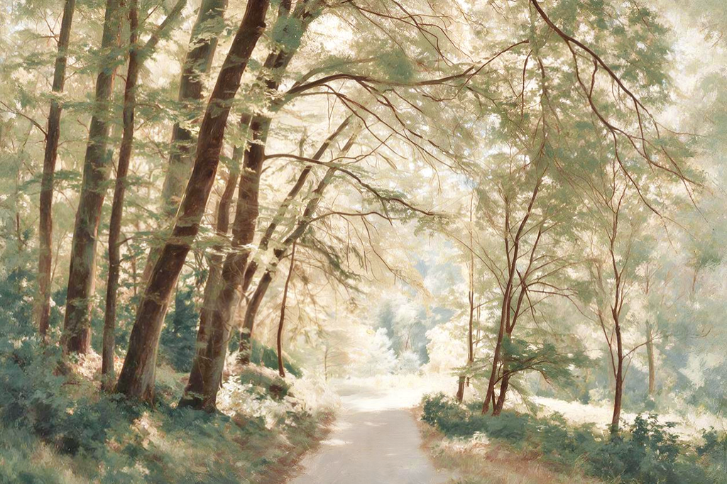 ARBYNART Impressionist Art | Leaning Trees over a Quiet Path