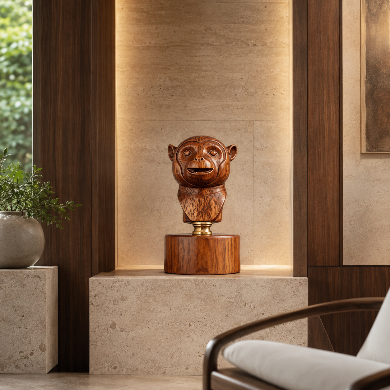 ARBYNART Carved Monkey Bust Sculpture