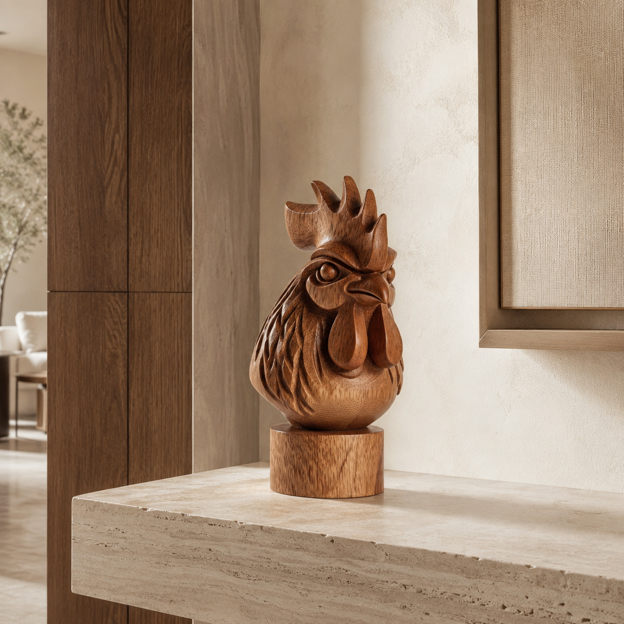 ARBYNART Carved Rooster Wood Sculpture