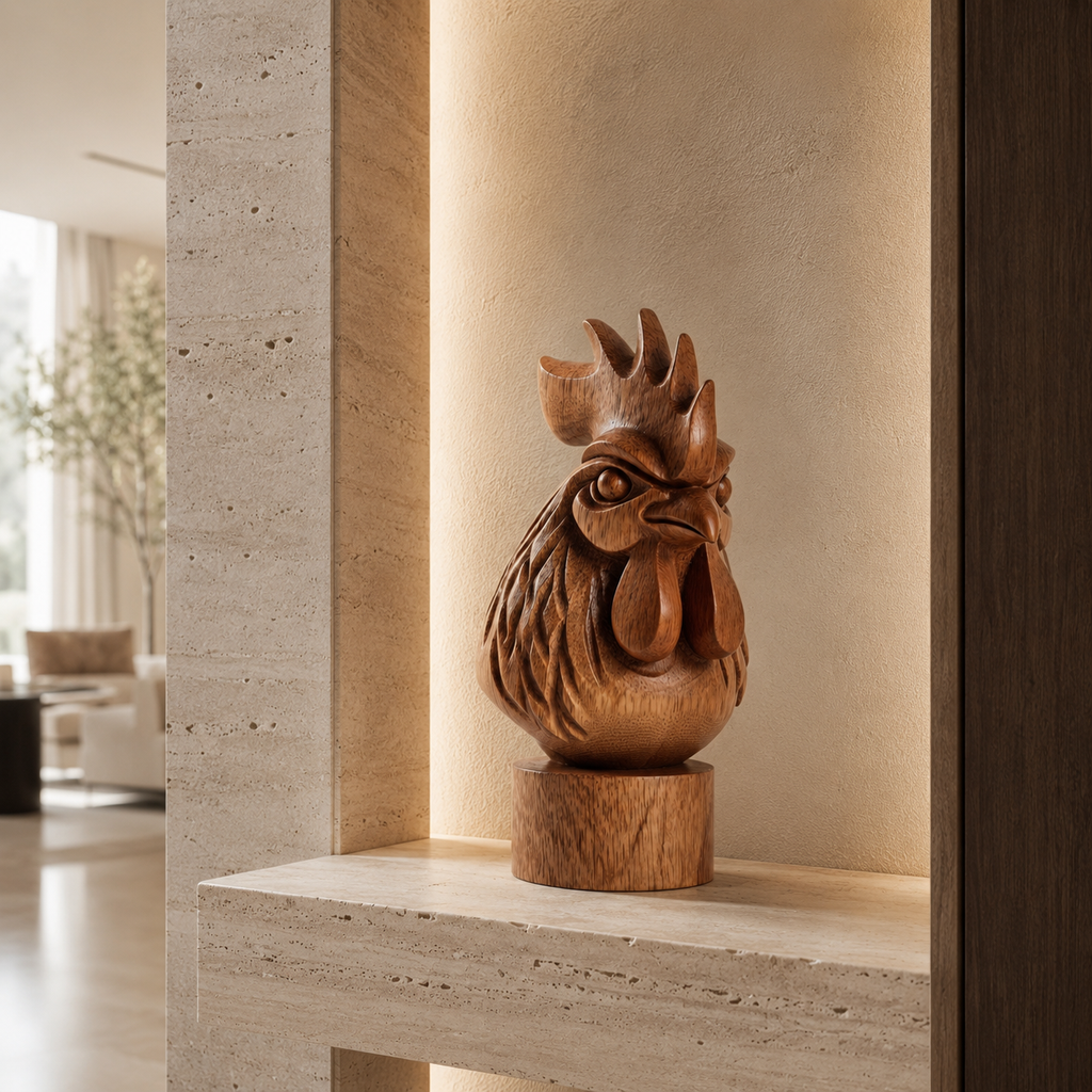 ARBYNART Carved Rooster Wood Sculpture