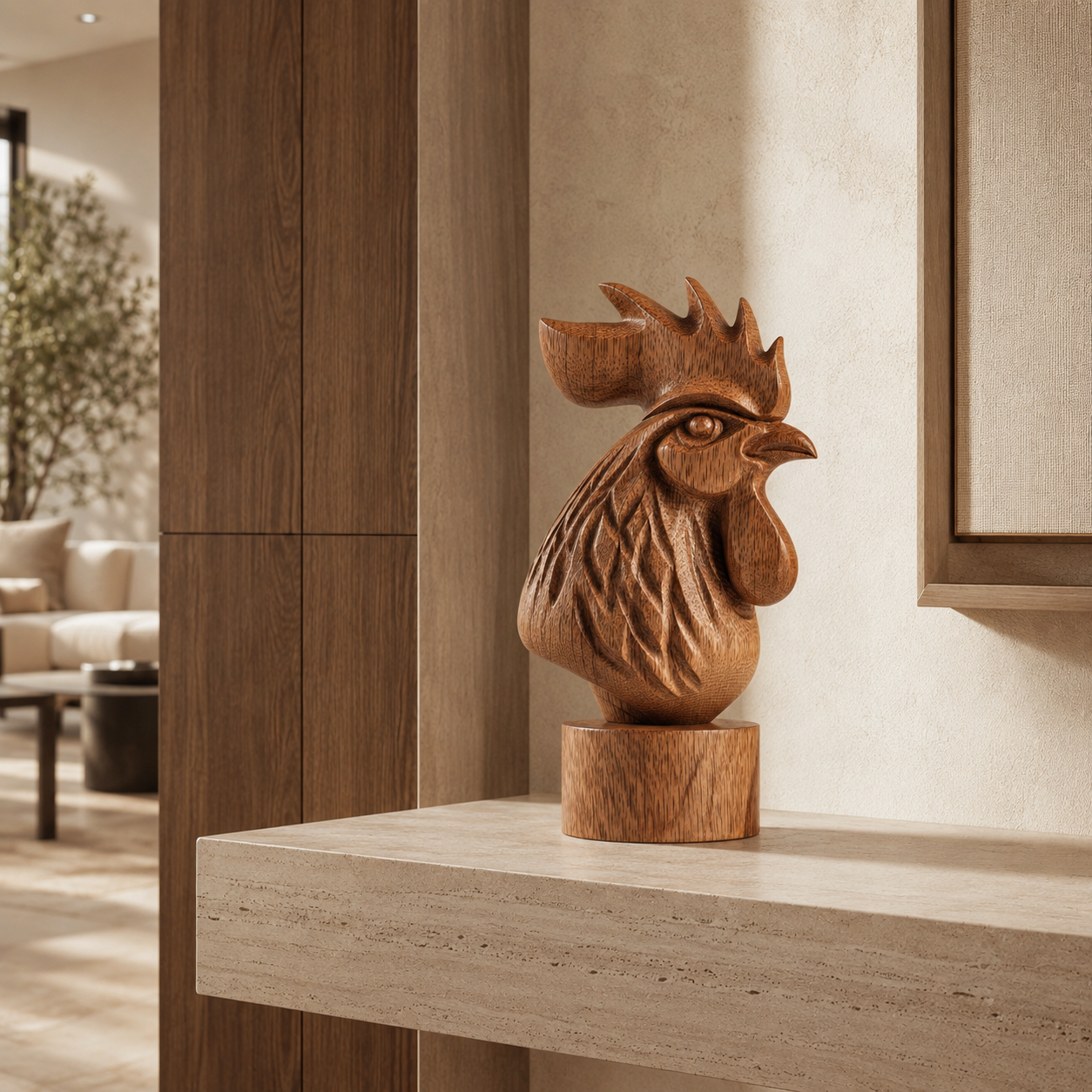 ARBYNART Carved Rooster Wood Sculpture
