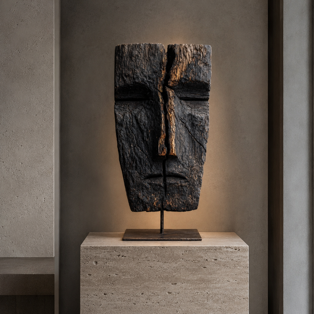 ARBYNART Charred Totem Face Sculpture