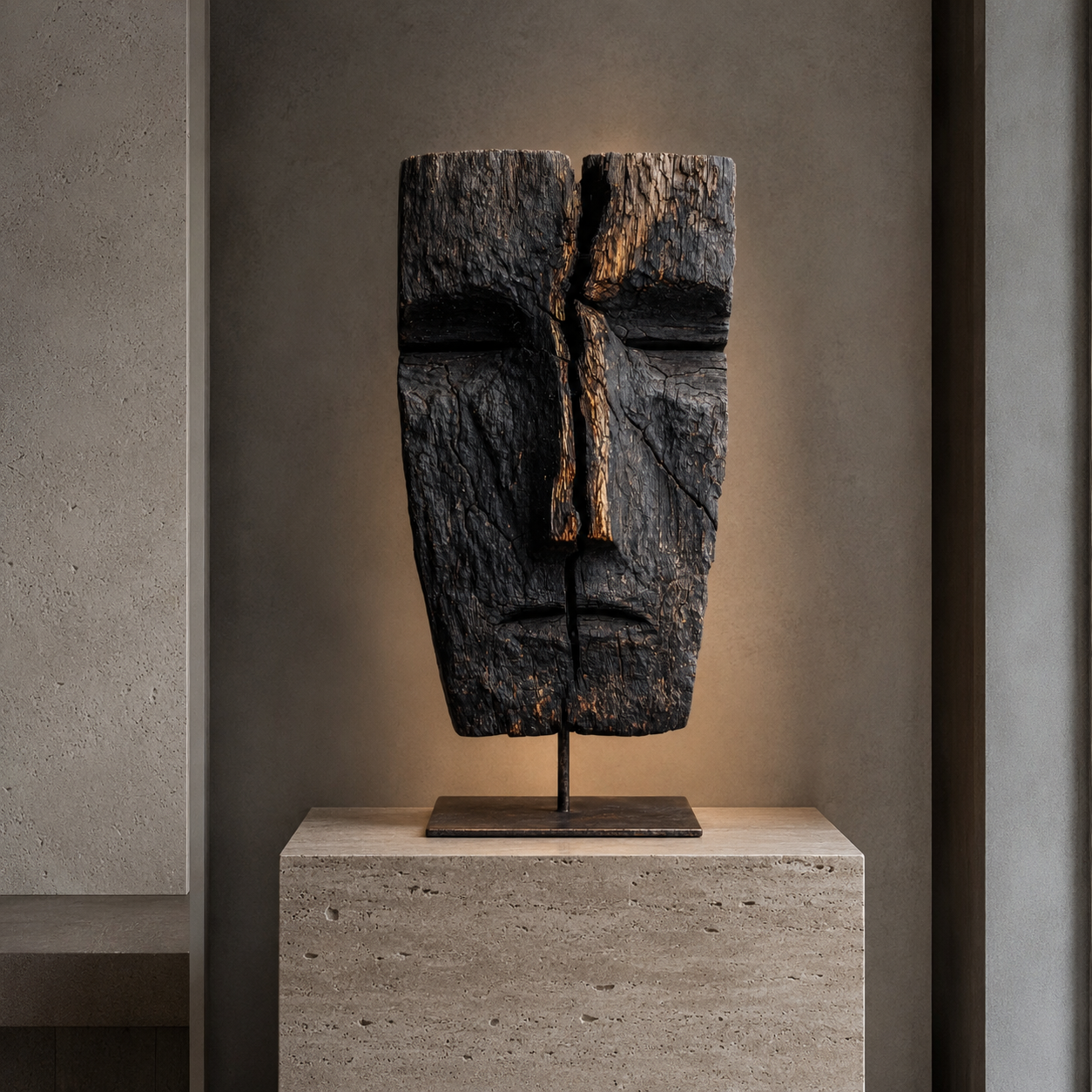 ARBYNART Charred Totem Face Sculpture