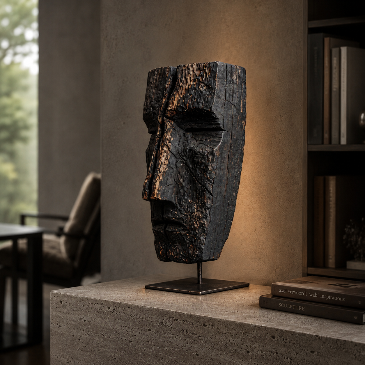 ARBYNART Charred Totem Face Sculpture