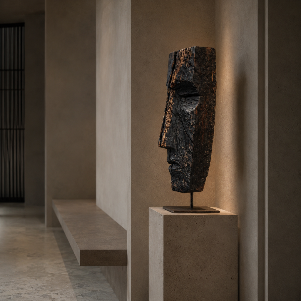 ARBYNART Charred Totem Face Sculpture