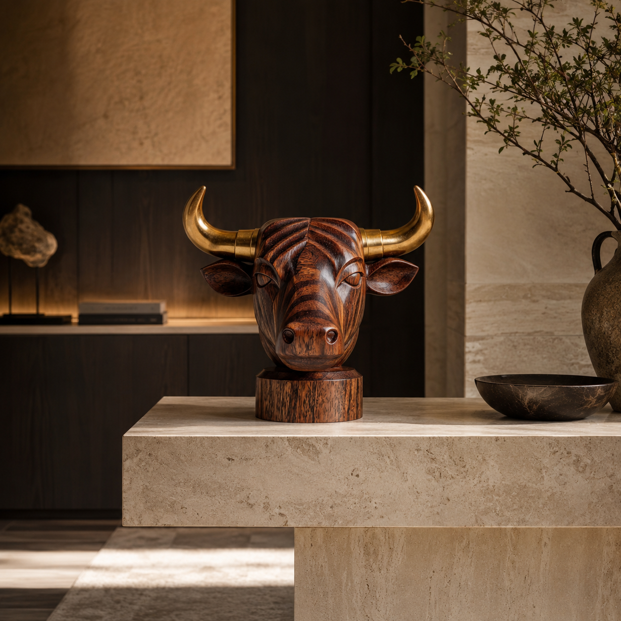 ARBYNART Golden Horn Bull Sculpture