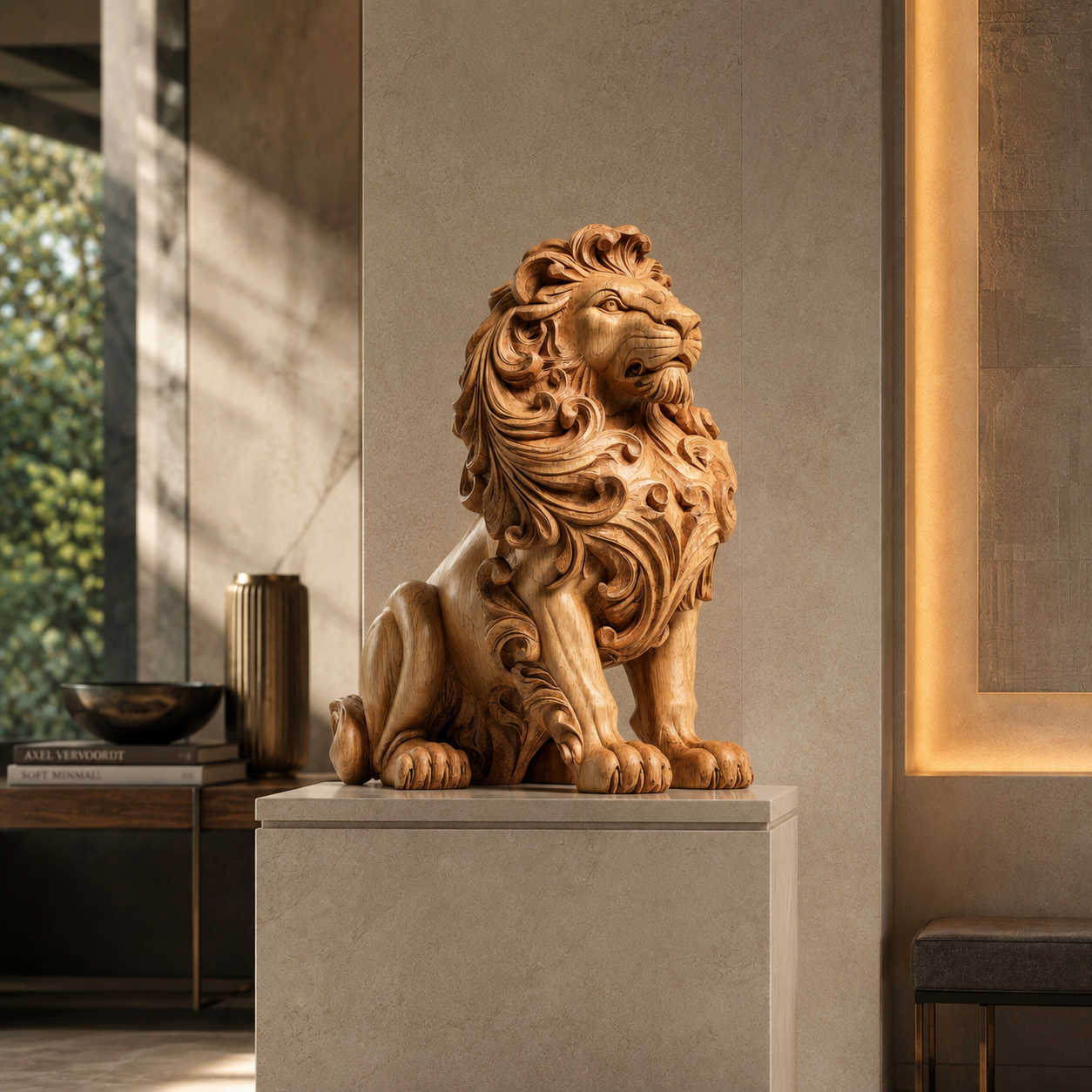 ARBYNART Ornate Lion Wood Sculpture