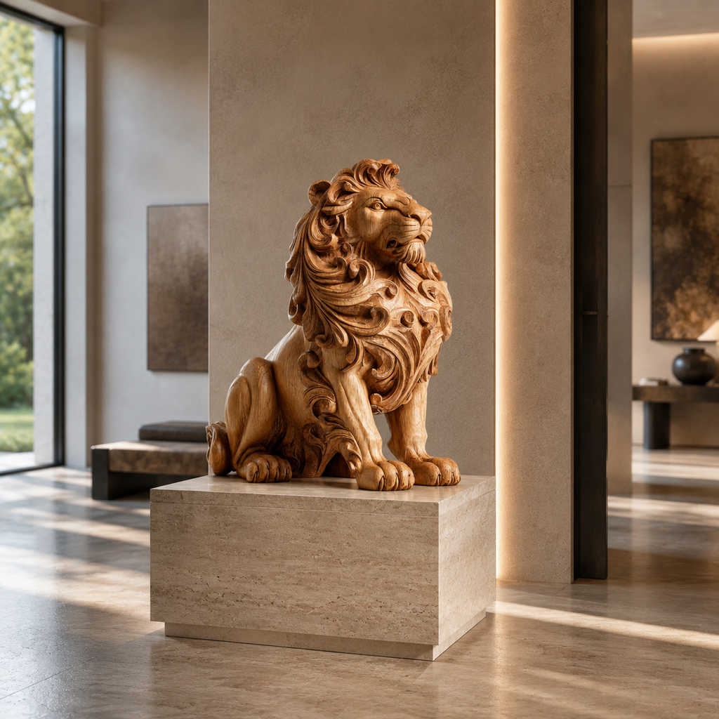 ARBYNART Ornate Lion Wood Sculpture