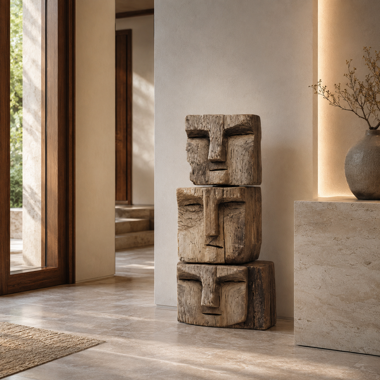 ARBYNART Stacked Totem Face Sculpture