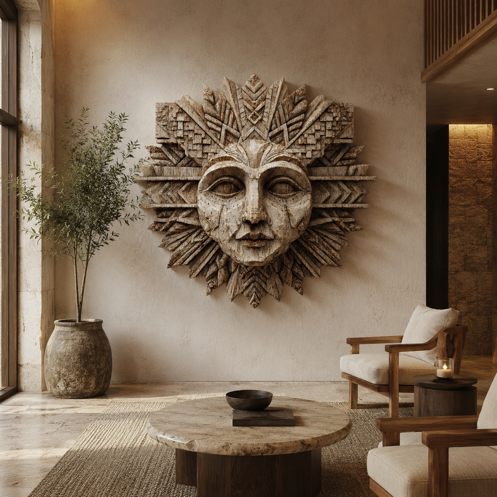 ARBYNART Tribal Sun Face Sculpture