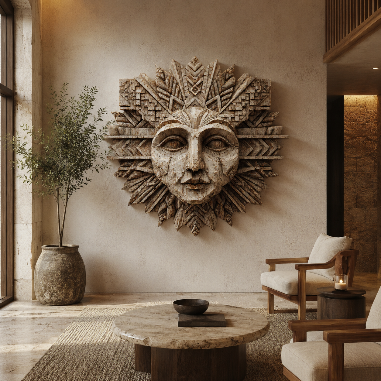 ARBYNART Tribal Sun Face Sculpture